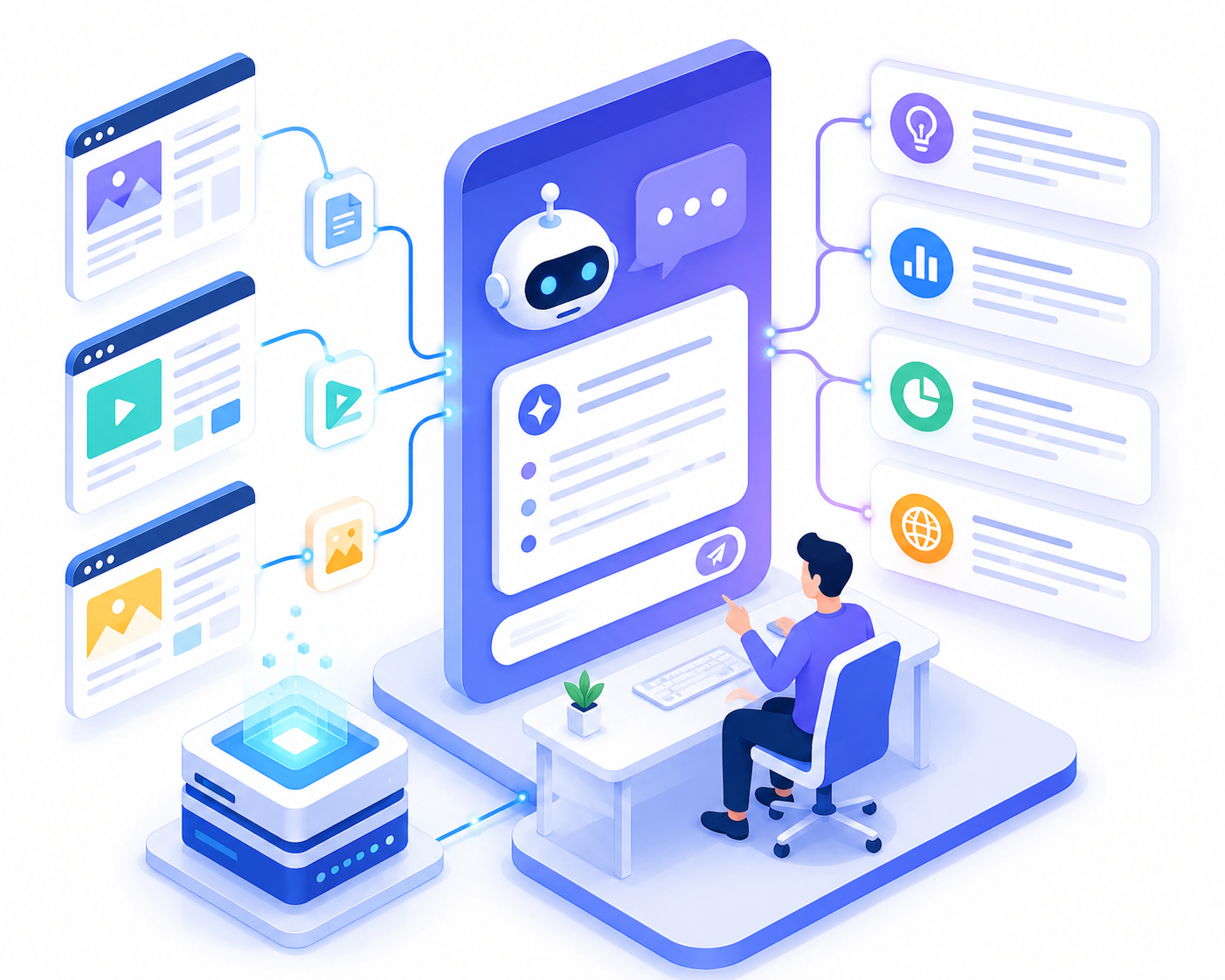 AI Search tổng hợp thông tin từ nhiều nguồn để trả lời người dùng
